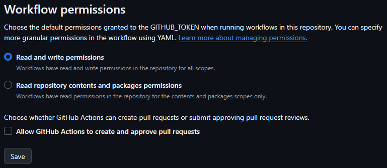 General github actions permissions