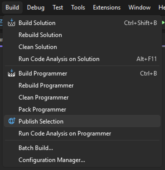 Build Menu Publish Section